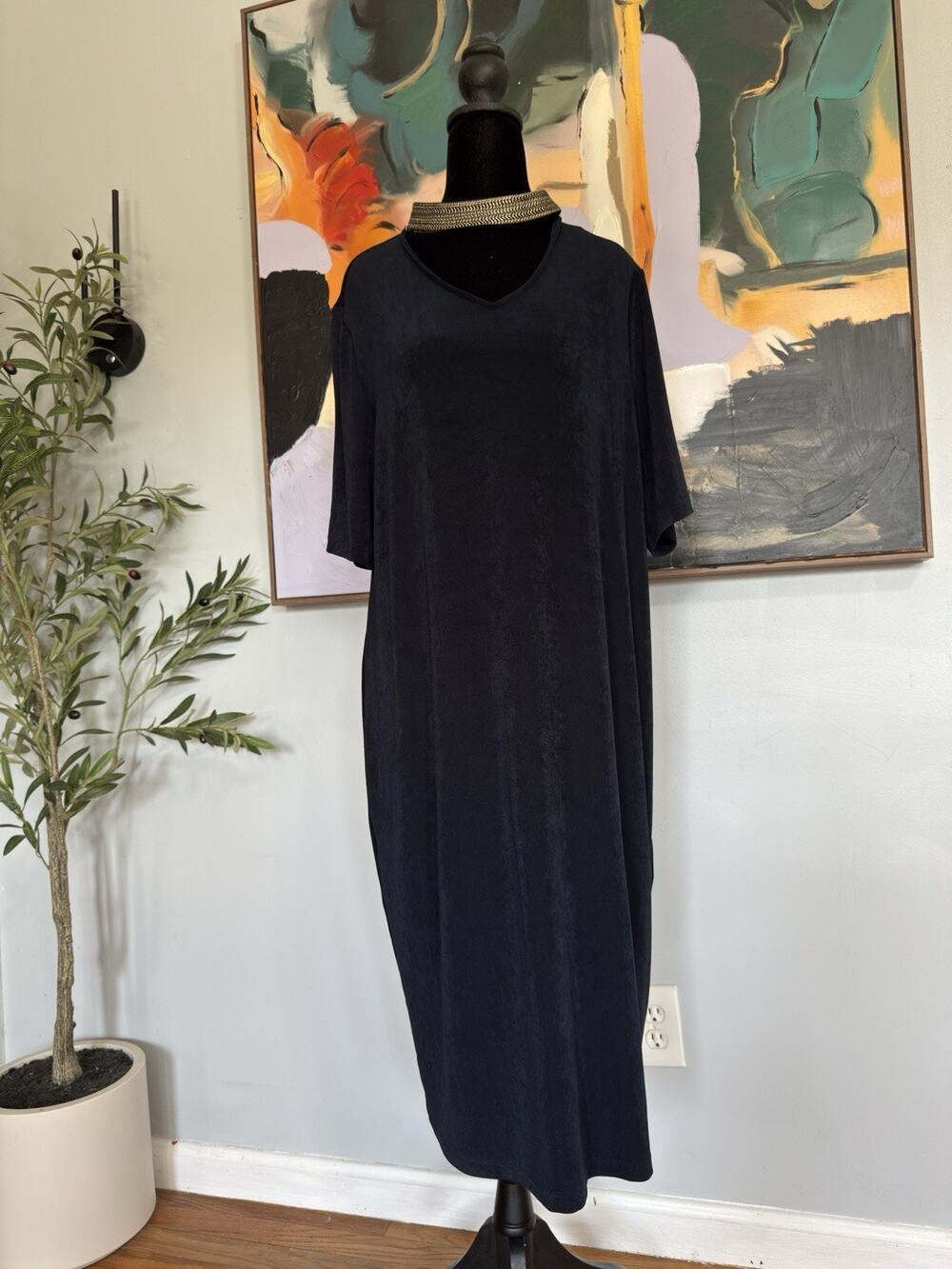 NWT Chico's Travelers Neck Band Dress Navy Women's Sz XL 3 Liquid Knit Holiday